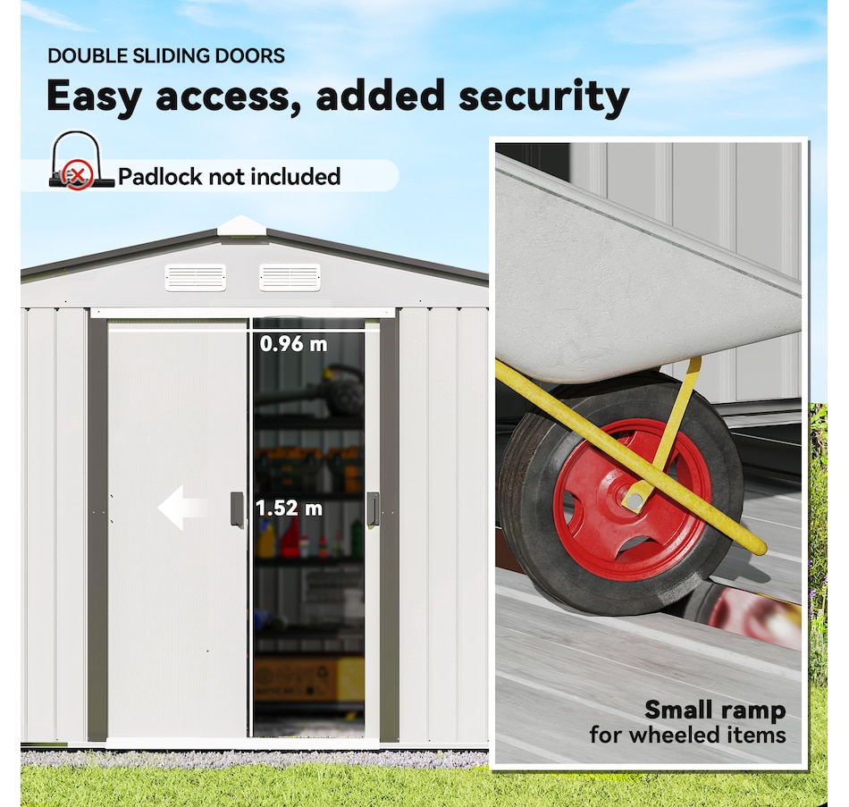 Image 976744_ALTMORE4.jpg, Product 976-744 / Price $479.99, Outsunny 9' x 6' Garden Storage Shed w/ Steel Foundation Kit from Outsunny on TSC.ca's Home & Garden department