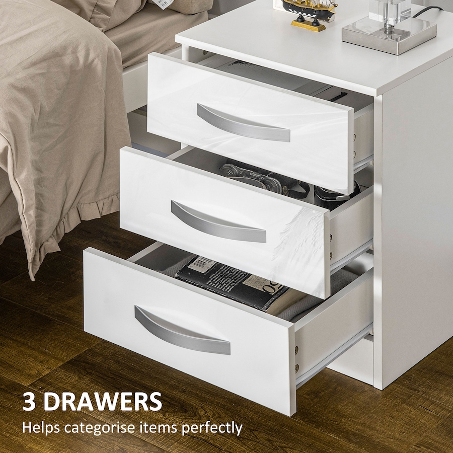 Image 976755_ALTMORE22.jpg, Product 976-755 / Price $159.99 - $192.99, HOMCOM Nightstand Set of 2, Bedside Tables with 3 High Gloss Drawers from HOMCOM on TSC.ca's Home & Garden department