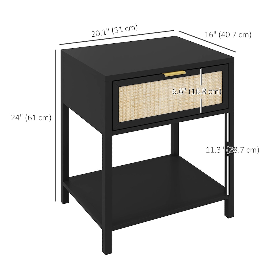Image 976756_ALTMORE10.jpg, Product 976-756 / Price $94.99, HOMCOM Farmhouse Bedside Table with Drawer, Open Shelf and Rattan Element from HOMCOM on TSC.ca's Home & Garden department