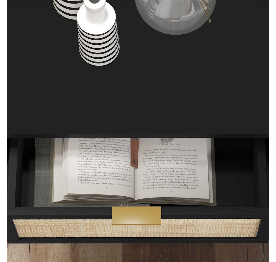 Image 976756_ALTMORE15.jpg, Product 976-756 / Price $94.99, HOMCOM Farmhouse Bedside Table with Drawer, Open Shelf and Rattan Element from HOMCOM on TSC.ca's Home & Garden department