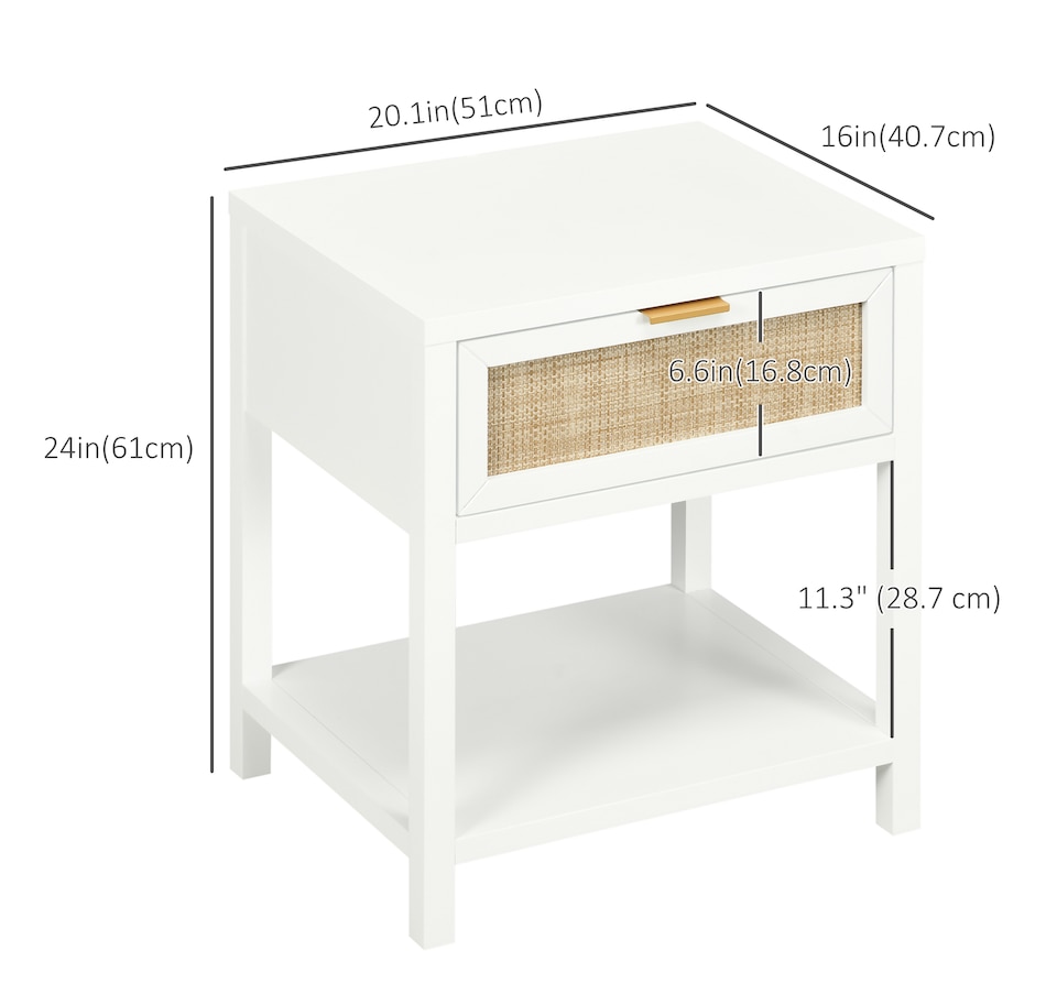 Image 976756_ALTMORE2.jpg, Product 976-756 / Price $94.99, HOMCOM Farmhouse Bedside Table with Drawer, Open Shelf and Rattan Element from HOMCOM on TSC.ca's Home & Garden department
