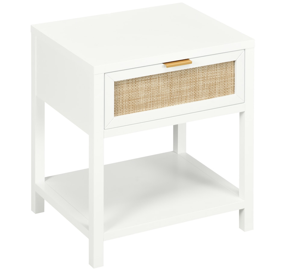 Image 976756_ST01.jpg, Product 976-756 / Price $94.99, HOMCOM Farmhouse Bedside Table with Drawer, Open Shelf and Rattan Element from HOMCOM on TSC.ca's Home & Garden department