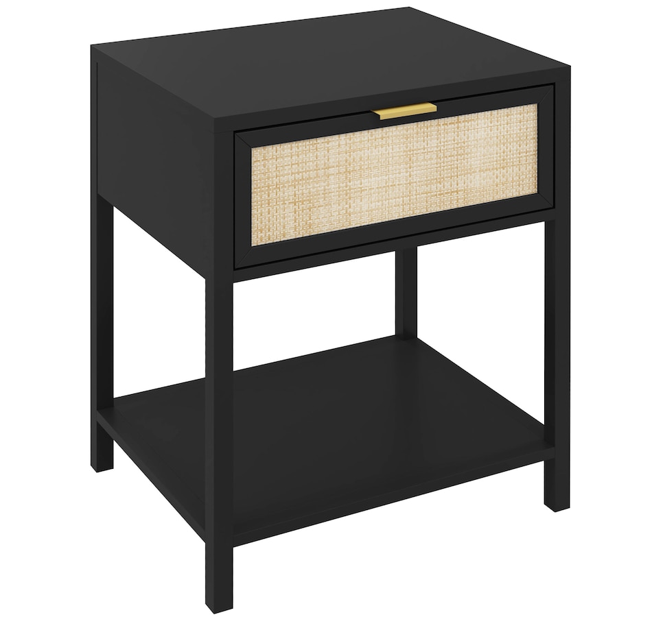 Image 976756_ST02.jpg, Product 976-756 / Price $94.99, HOMCOM Farmhouse Bedside Table with Drawer, Open Shelf and Rattan Element from HOMCOM on TSC.ca's Home & Garden department