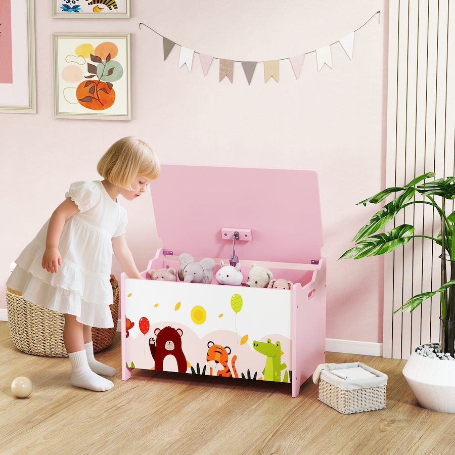 Image 976762_ALTMORE1.jpg, Product 976-762 / Price $74.99, Qaba Kids Storage Chest with Safety Hinges and Flip-Top Lid, Pink from Qaba on TSC.ca's Home & Garden department