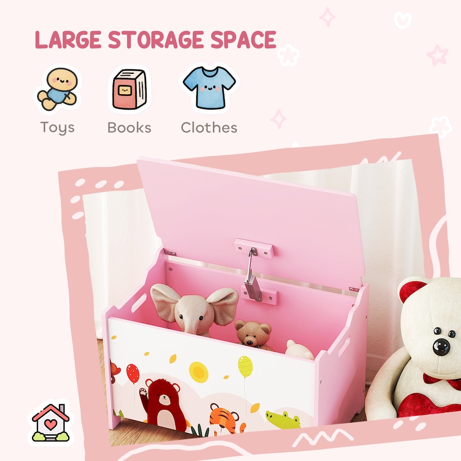 Image 976762_ALTMORE3.jpg, Product 976-762 / Price $74.99, Qaba Kids Storage Chest with Safety Hinges and Flip-Top Lid, Pink from Qaba on TSC.ca's Home & Garden department