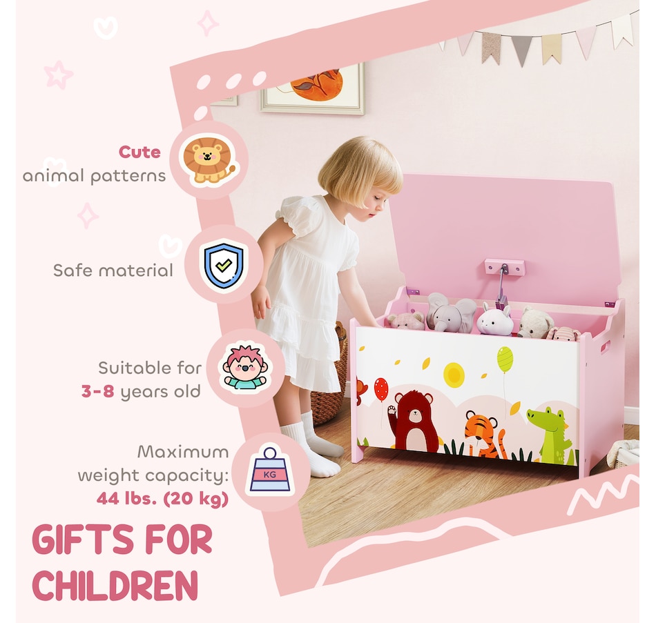Image 976762_ALTMORE6.jpg, Product 976-762 / Price $74.99, Qaba Kids Storage Chest with Safety Hinges and Flip-Top Lid, Pink from Qaba on TSC.ca's Home & Garden department