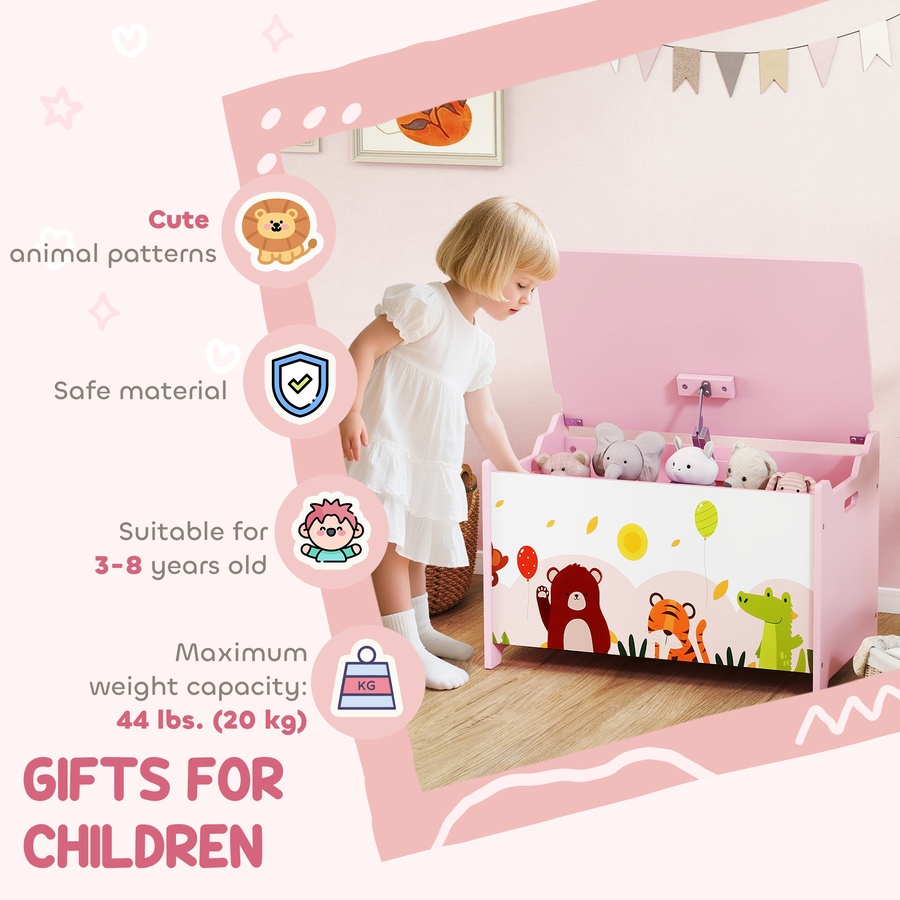 Image 976762_ALTMORE6.jpg, Product 976-762 / Price $74.99, Qaba Kids Storage Chest with Safety Hinges and Flip-Top Lid, Pink from Qaba on TSC.ca's Home & Garden department