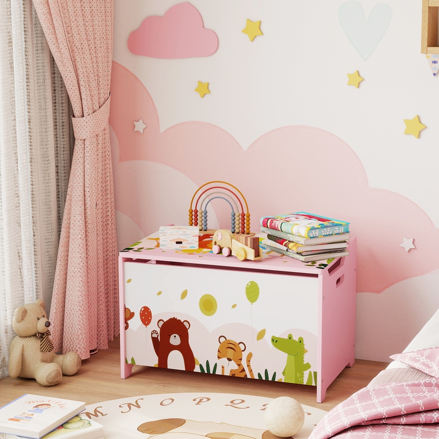 Image 976762_ALTMORE7.jpg, Product 976-762 / Price $74.99, Qaba Kids Storage Chest with Safety Hinges and Flip-Top Lid, Pink from Qaba on TSC.ca's Home & Garden department