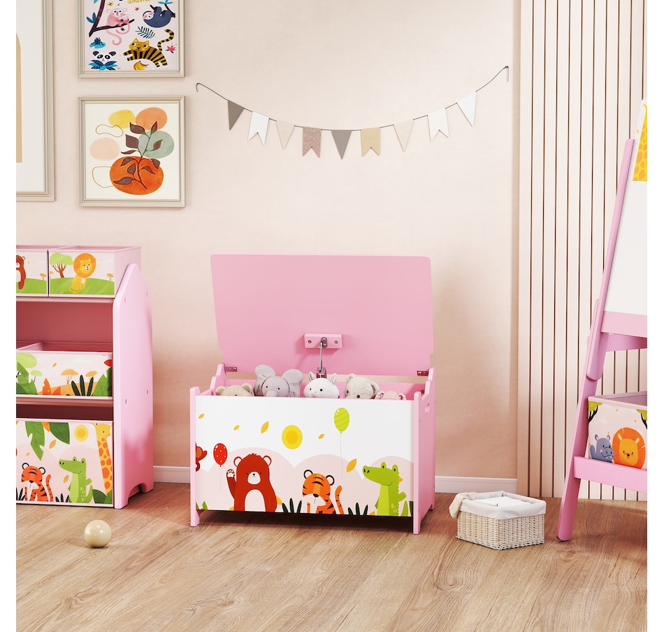 Image 976762_ALTMORE8.jpg, Product 976-762 / Price $74.99, Qaba Kids Storage Chest with Safety Hinges and Flip-Top Lid, Pink from Qaba on TSC.ca's Home & Garden department