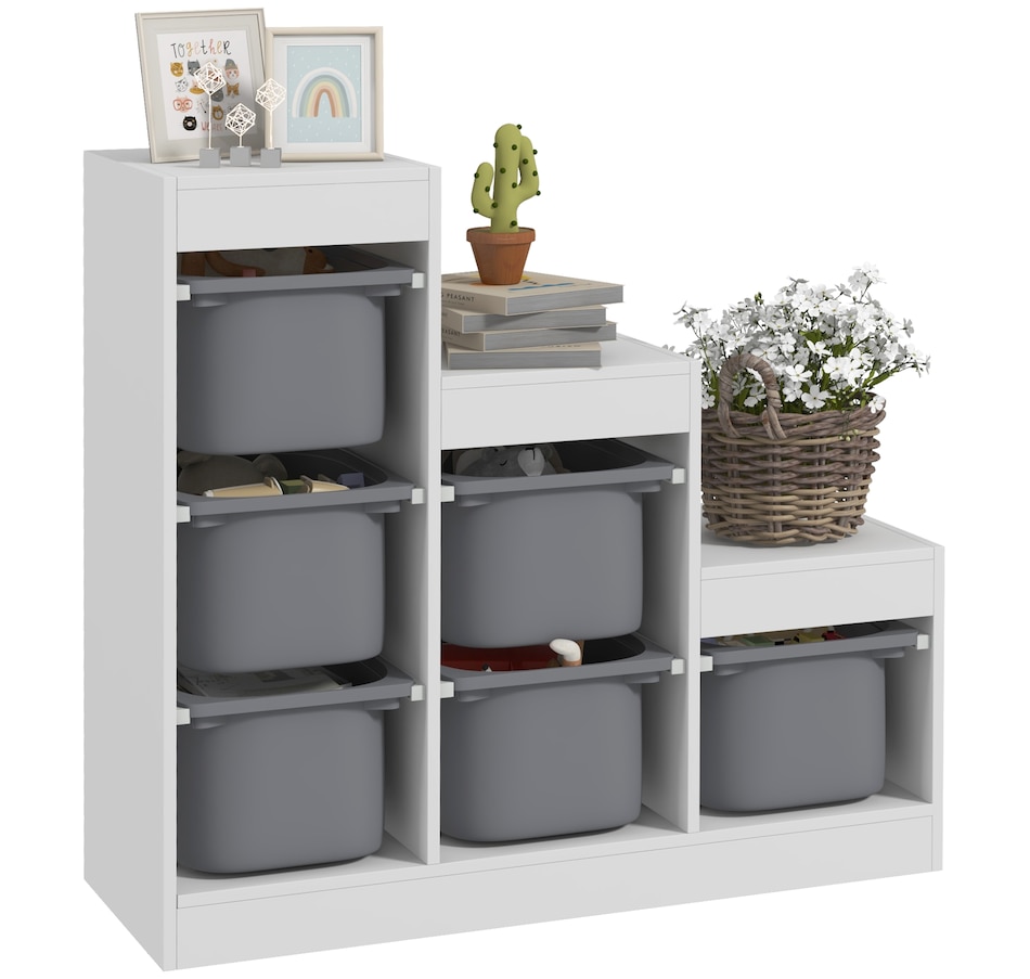 Image 976763.jpg, Product 976-763 / Price $159.99, Qaba Toy Storage Organizer Kids Bookshelf with 6 Plastic Bins, Grey from Qaba on TSC.ca's Home & Garden department