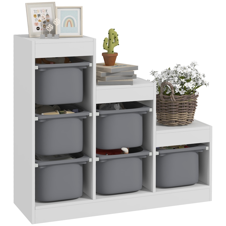 Image 976763.jpg, Product 976-763 / Price $169.99, Qaba Toy Storage Organizer Kids Bookshelf with 6 Plastic Bins, Grey from Qaba on TSC.ca's Home & Garden department