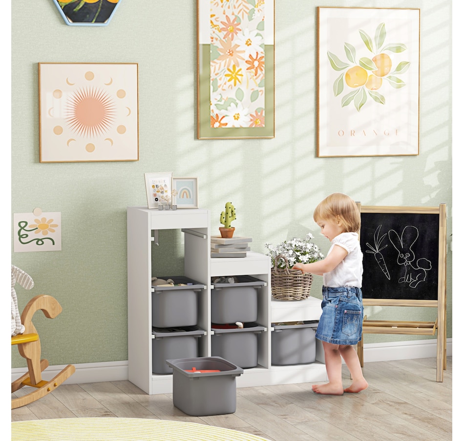 Image 976763_ALTMORE1.jpg, Product 976-763 / Price $159.99, Qaba Toy Storage Organizer Kids Bookshelf with 6 Plastic Bins, Grey from Qaba on TSC.ca's Home & Garden department