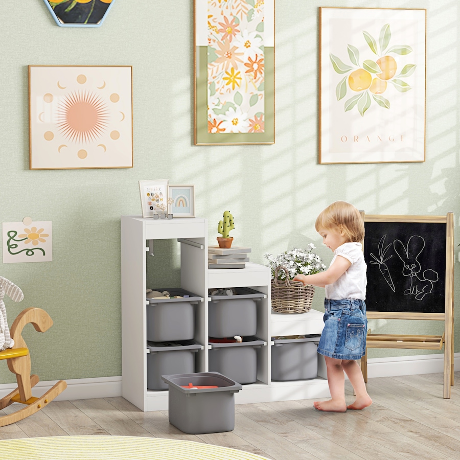 Image 976763_ALTMORE1.jpg, Product 976-763 / Price $169.99, Qaba Toy Storage Organizer Kids Bookshelf with 6 Plastic Bins, Grey from Qaba on TSC.ca's Home & Garden department