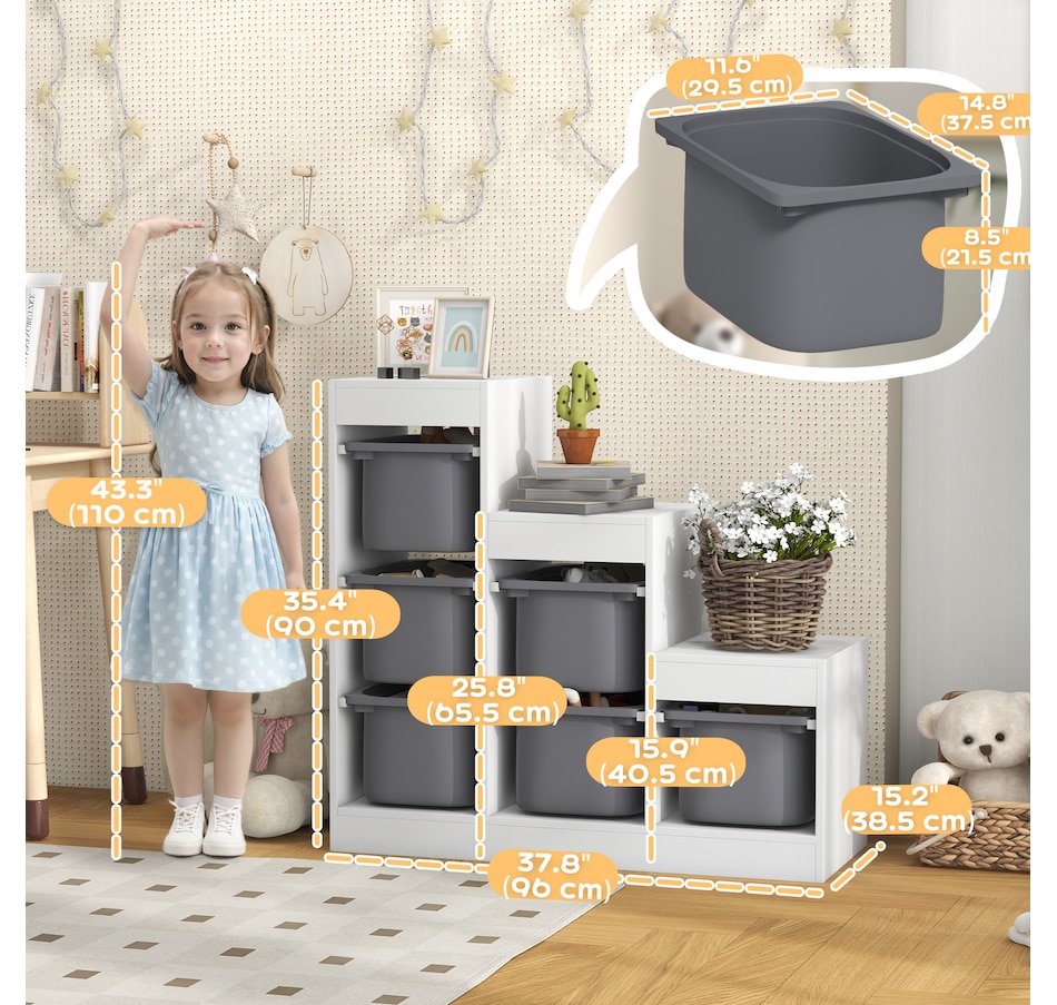 Image 976763_ALTMORE2.jpg, Product 976-763 / Price $159.99, Qaba Toy Storage Organizer Kids Bookshelf with 6 Plastic Bins, Grey from Qaba on TSC.ca's Home & Garden department