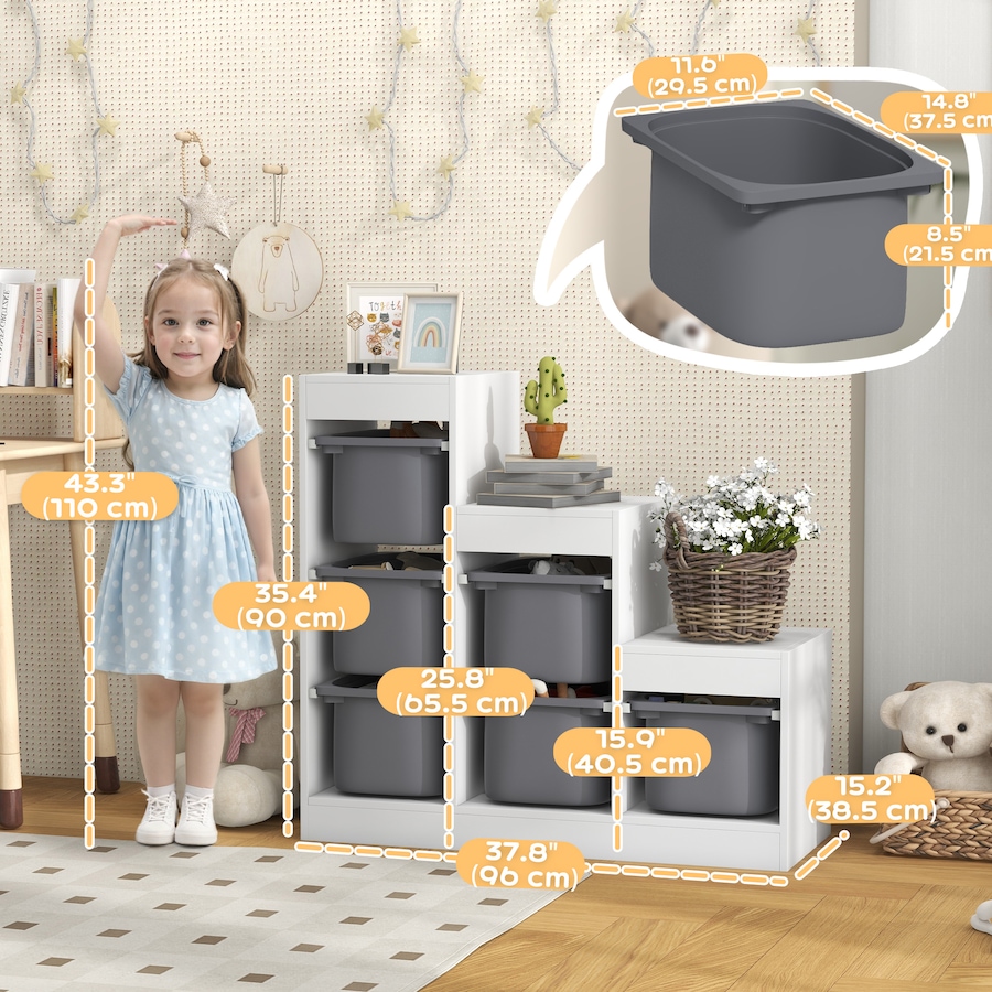 Image 976763_ALTMORE2.jpg, Product 976-763 / Price $169.99, Qaba Toy Storage Organizer Kids Bookshelf with 6 Plastic Bins, Grey from Qaba on TSC.ca's Home & Garden department