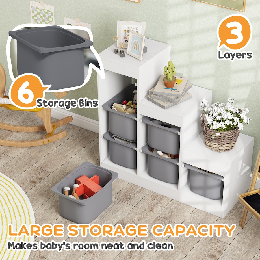 Image 976763_ALTMORE3.jpg, Product 976-763 / Price $169.99, Qaba Toy Storage Organizer Kids Bookshelf with 6 Plastic Bins, Grey from Qaba on TSC.ca's Home & Garden department