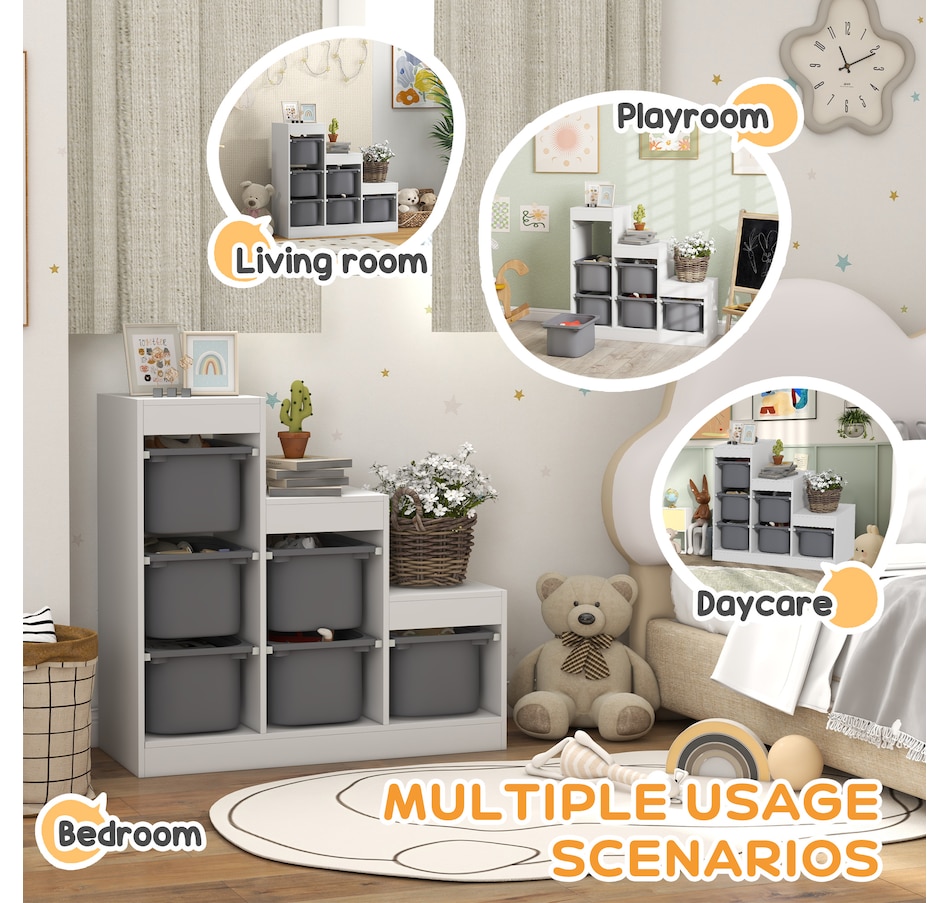 Image 976763_ALTMORE4.jpg, Product 976-763 / Price $159.99, Qaba Toy Storage Organizer Kids Bookshelf with 6 Plastic Bins, Grey from Qaba on TSC.ca's Home & Garden department