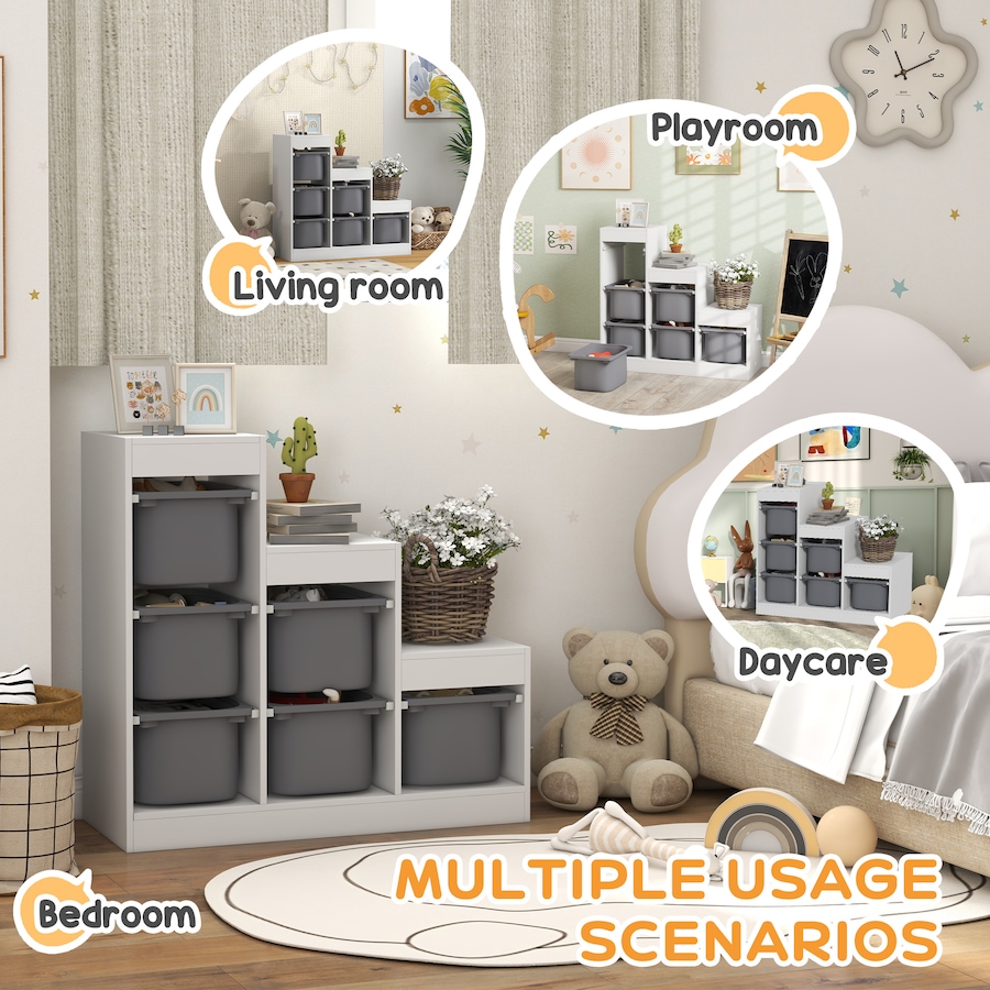 Image 976763_ALTMORE4.jpg, Product 976-763 / Price $169.99, Qaba Toy Storage Organizer Kids Bookshelf with 6 Plastic Bins, Grey from Qaba on TSC.ca's Home & Garden department