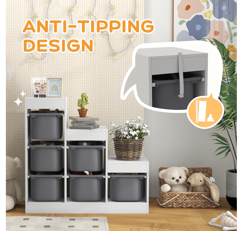 Image 976763_ALTMORE5.jpg, Product 976-763 / Price $159.99, Qaba Toy Storage Organizer Kids Bookshelf with 6 Plastic Bins, Grey from Qaba on TSC.ca's Home & Garden department