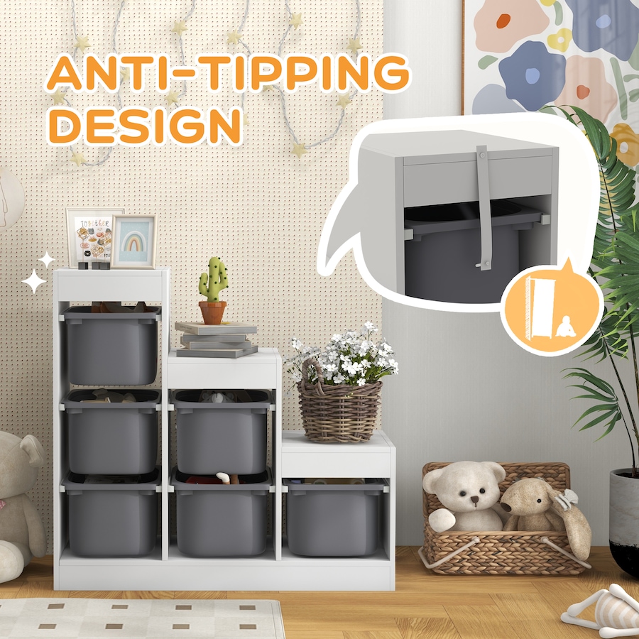 Image 976763_ALTMORE5.jpg, Product 976-763 / Price $169.99, Qaba Toy Storage Organizer Kids Bookshelf with 6 Plastic Bins, Grey from Qaba on TSC.ca's Home & Garden department