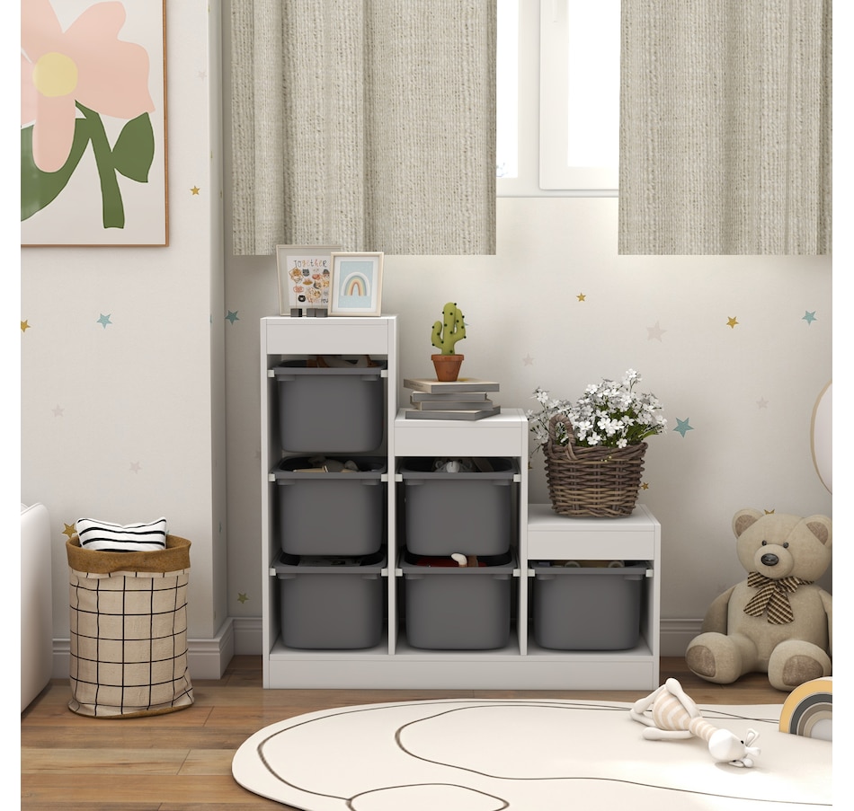 Image 976763_ALTMORE7.jpg, Product 976-763 / Price $159.99, Qaba Toy Storage Organizer Kids Bookshelf with 6 Plastic Bins, Grey from Qaba on TSC.ca's Home & Garden department