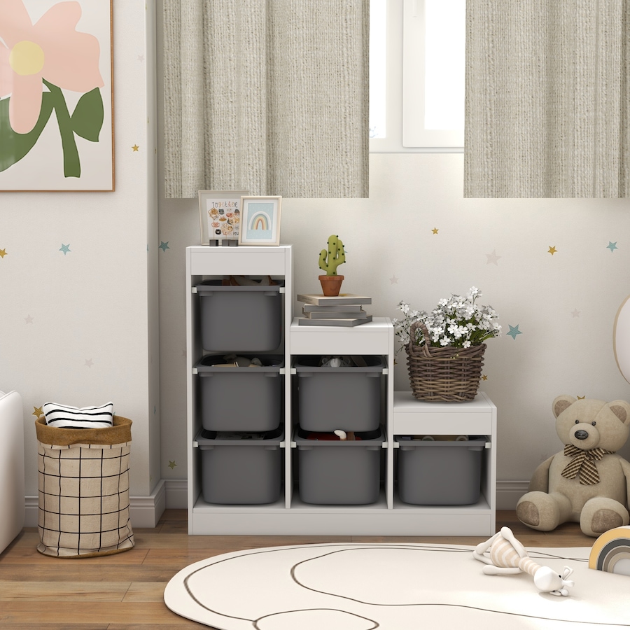 Image 976763_ALTMORE7.jpg, Product 976-763 / Price $169.99, Qaba Toy Storage Organizer Kids Bookshelf with 6 Plastic Bins, Grey from Qaba on TSC.ca's Home & Garden department