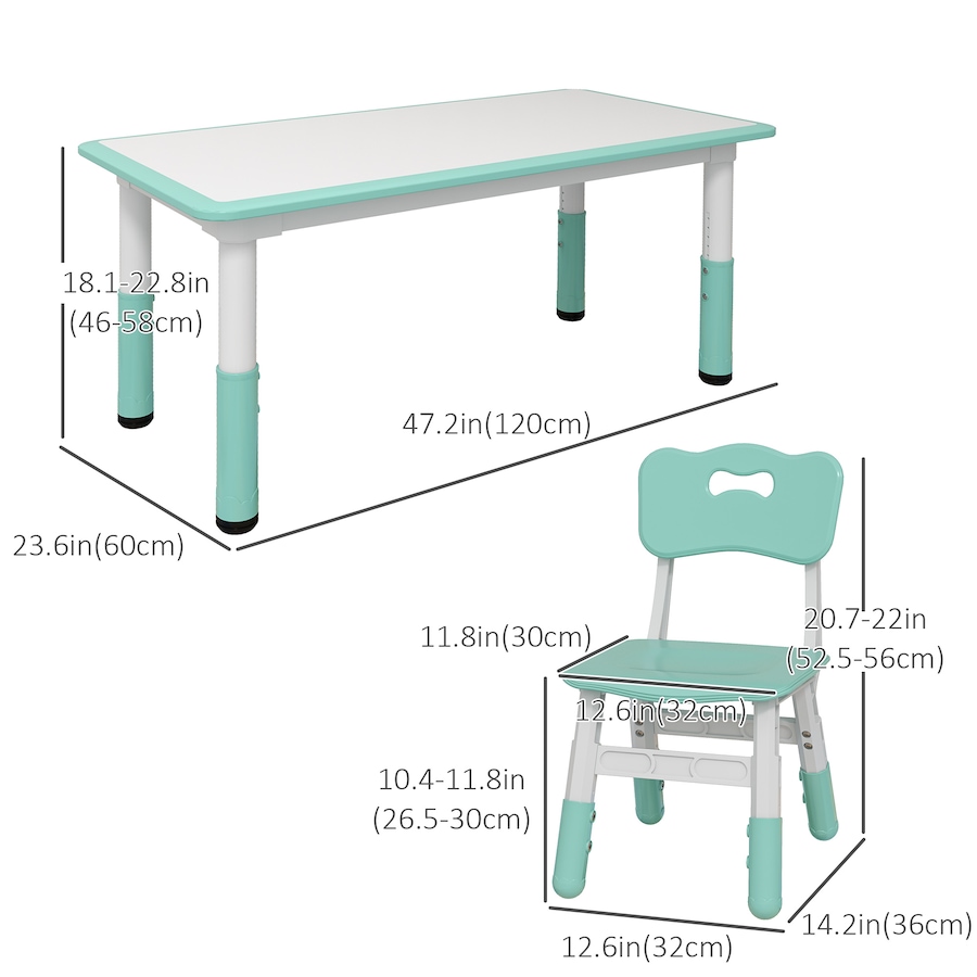 Image 976766_ALTMORE2.jpg, Product 976-766 / Price $162.99, Qaba Kids Table and 4 Chairs Set with Adjustable Height, Green from Qaba on TSC.ca's Home & Garden department