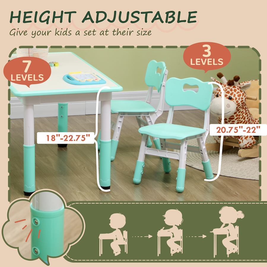 Image 976766_ALTMORE3.jpg, Product 976-766 / Price $162.99, Qaba Kids Table and 4 Chairs Set with Adjustable Height, Green from Qaba on TSC.ca's Home & Garden department