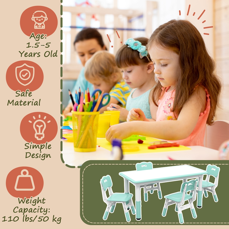 Image 976766_ALTMORE6.jpg, Product 976-766 / Price $162.99, Qaba Kids Table and 4 Chairs Set with Adjustable Height, Green from Qaba on TSC.ca's Home & Garden department
