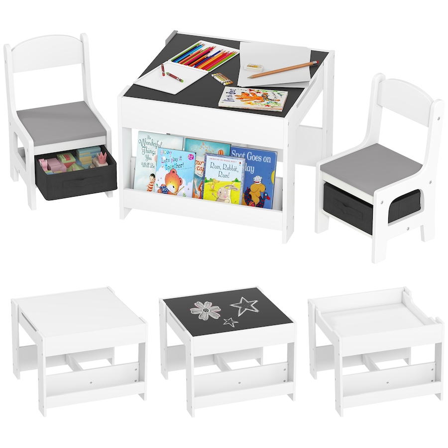 Image 976767.jpg, Product 976-767 / Price $109.99, Qaba 3 Piece Kids Table and Chair Set with Reversible Tabletop, Grey from Qaba on TSC.ca's Home & Garden department