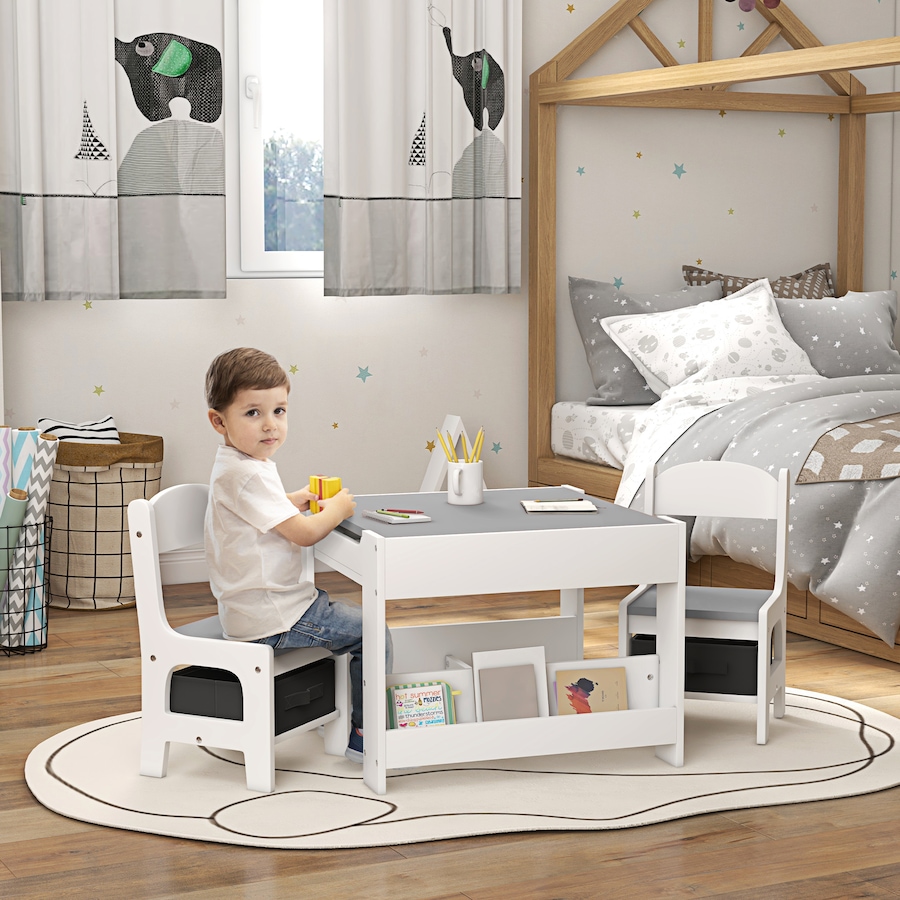 Image 976767_ALTMORE1.jpg, Product 976-767 / Price $109.99, Qaba 3 Piece Kids Table and Chair Set with Reversible Tabletop, Grey from Qaba on TSC.ca's Home & Garden department