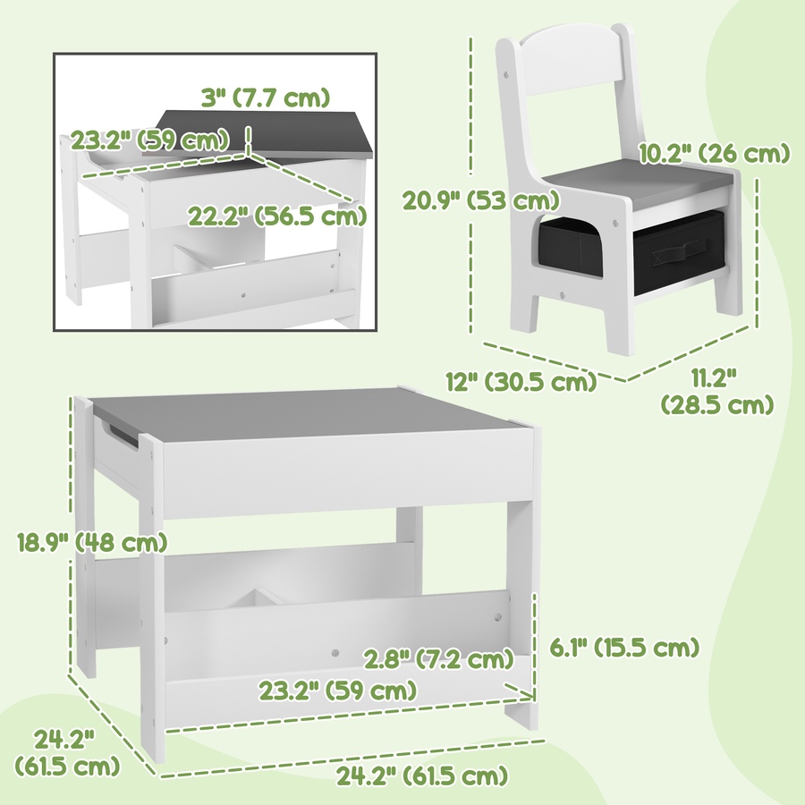 Image 976767_ALTMORE2.jpg, Product 976-767 / Price $109.99, Qaba 3 Piece Kids Table and Chair Set with Reversible Tabletop, Grey from Qaba on TSC.ca's Home & Garden department