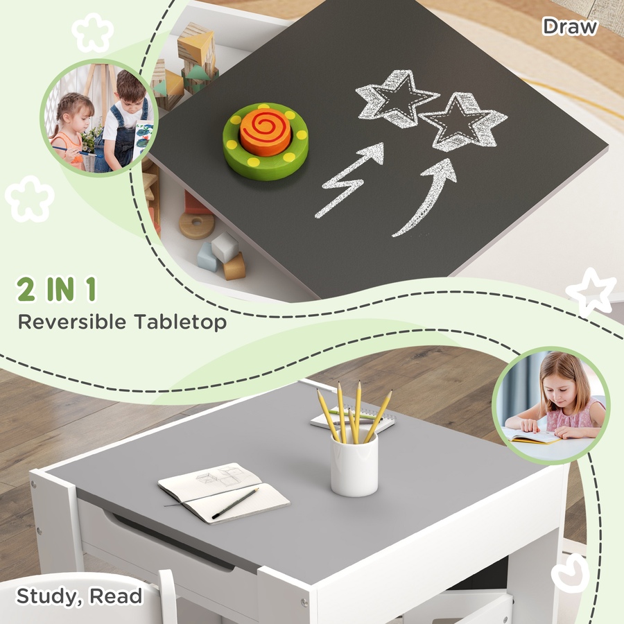 Image 976767_ALTMORE3.jpg, Product 976-767 / Price $109.99, Qaba 3 Piece Kids Table and Chair Set with Reversible Tabletop, Grey from Qaba on TSC.ca's Home & Garden department