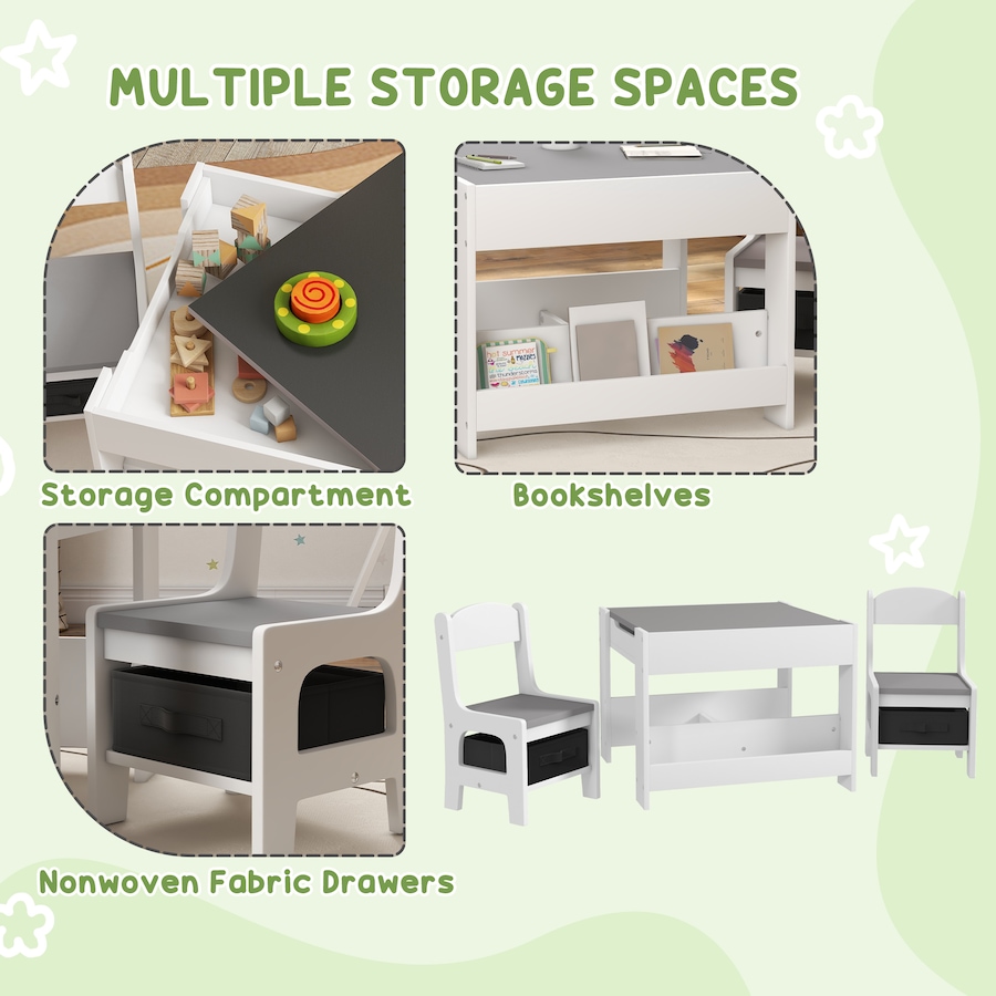 Image 976767_ALTMORE5.jpg, Product 976-767 / Price $109.99, Qaba 3 Piece Kids Table and Chair Set with Reversible Tabletop, Grey from Qaba on TSC.ca's Home & Garden department