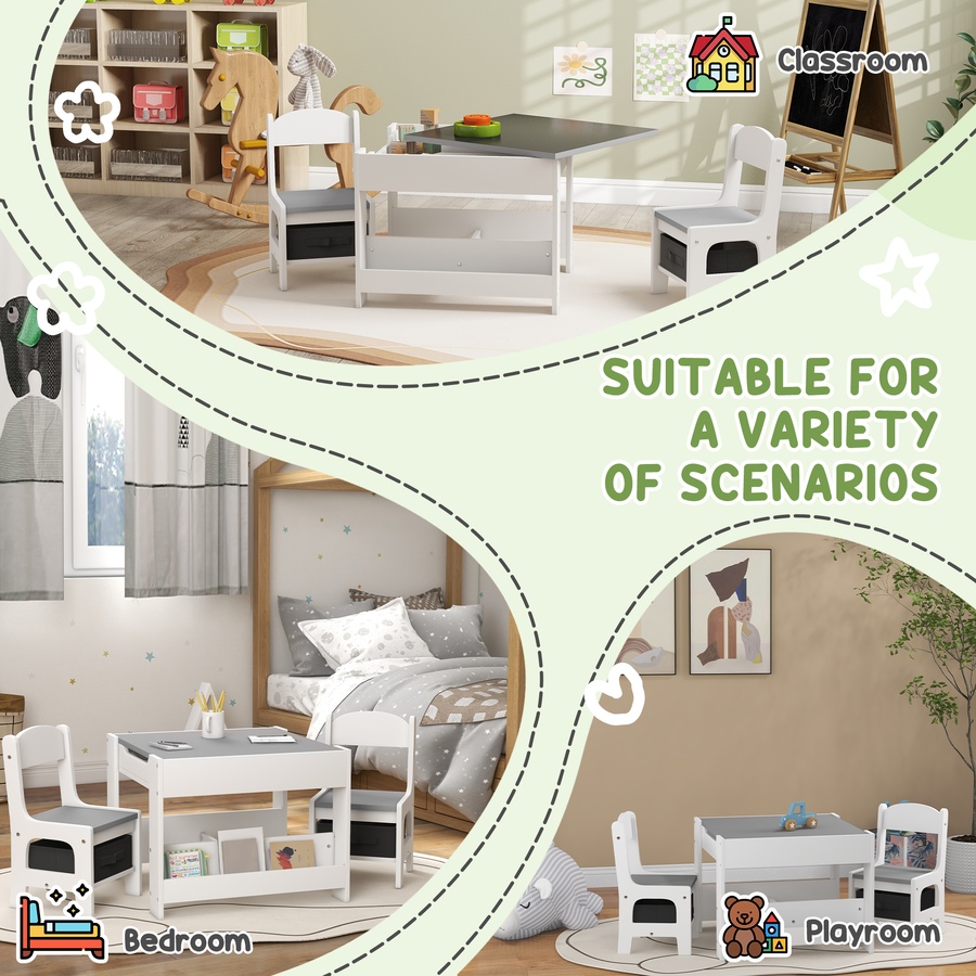 Image 976767_ALTMORE6.jpg, Product 976-767 / Price $109.99, Qaba 3 Piece Kids Table and Chair Set with Reversible Tabletop, Grey from Qaba on TSC.ca's Home & Garden department