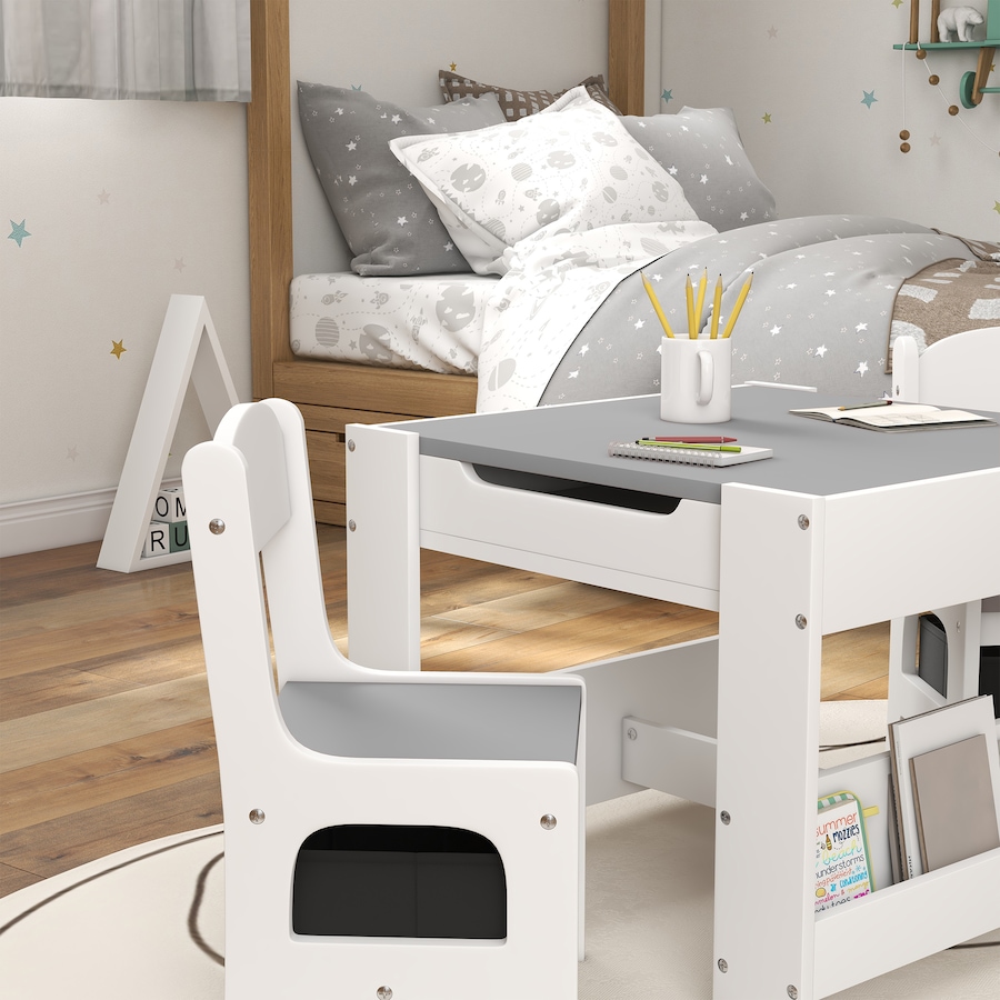 Image 976767_ALTMORE7.jpg, Product 976-767 / Price $109.99, Qaba 3 Piece Kids Table and Chair Set with Reversible Tabletop, Grey from Qaba on TSC.ca's Home & Garden department