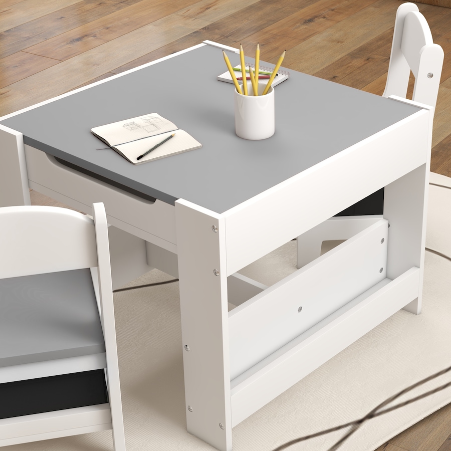 Image 976767_ALTMORE8.jpg, Product 976-767 / Price $109.99, Qaba 3 Piece Kids Table and Chair Set with Reversible Tabletop, Grey from Qaba on TSC.ca's Home & Garden department