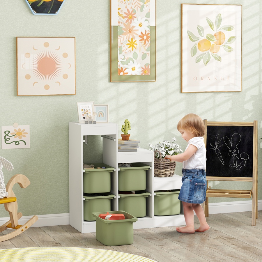Image 976769_ALTMORE1.jpg, Product 976-769 / Price $169.99, Qaba Toy Storage Organizer Kids Bookshelf with 6 Plastic Bins, Green from Qaba on TSC.ca's Home & Garden department