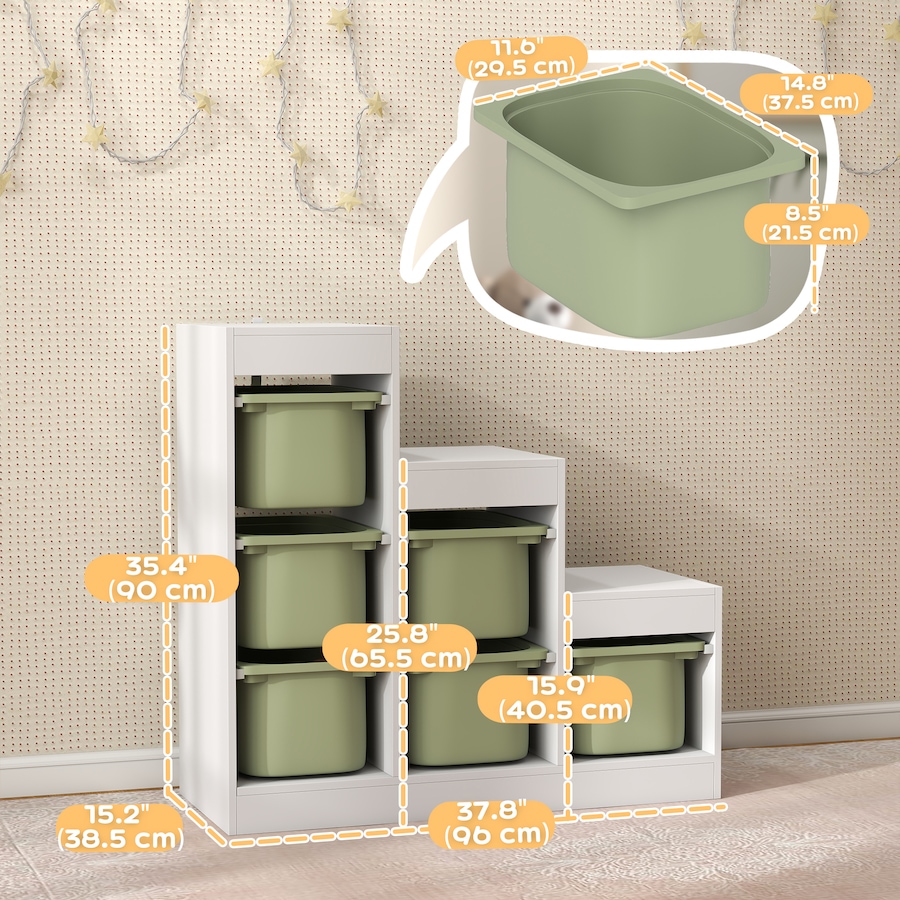 Image 976769_ALTMORE2.jpg, Product 976-769 / Price $169.99, Qaba Toy Storage Organizer Kids Bookshelf with 6 Plastic Bins, Green from Qaba on TSC.ca's Home & Garden department