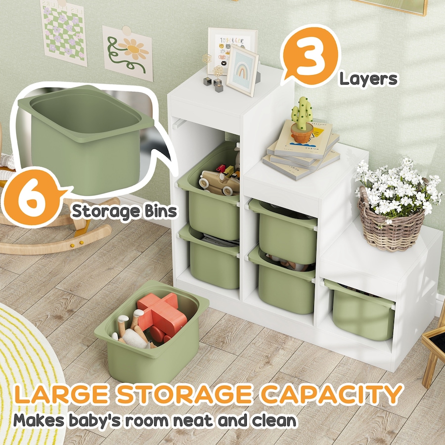 Image 976769_ALTMORE3.jpg, Product 976-769 / Price $169.99, Qaba Toy Storage Organizer Kids Bookshelf with 6 Plastic Bins, Green from Qaba on TSC.ca's Home & Garden department