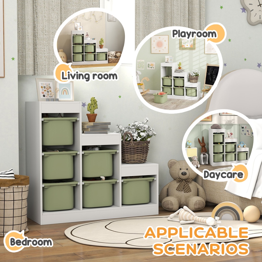 Image 976769_ALTMORE4.jpg, Product 976-769 / Price $169.99, Qaba Toy Storage Organizer Kids Bookshelf with 6 Plastic Bins, Green from Qaba on TSC.ca's Home & Garden department