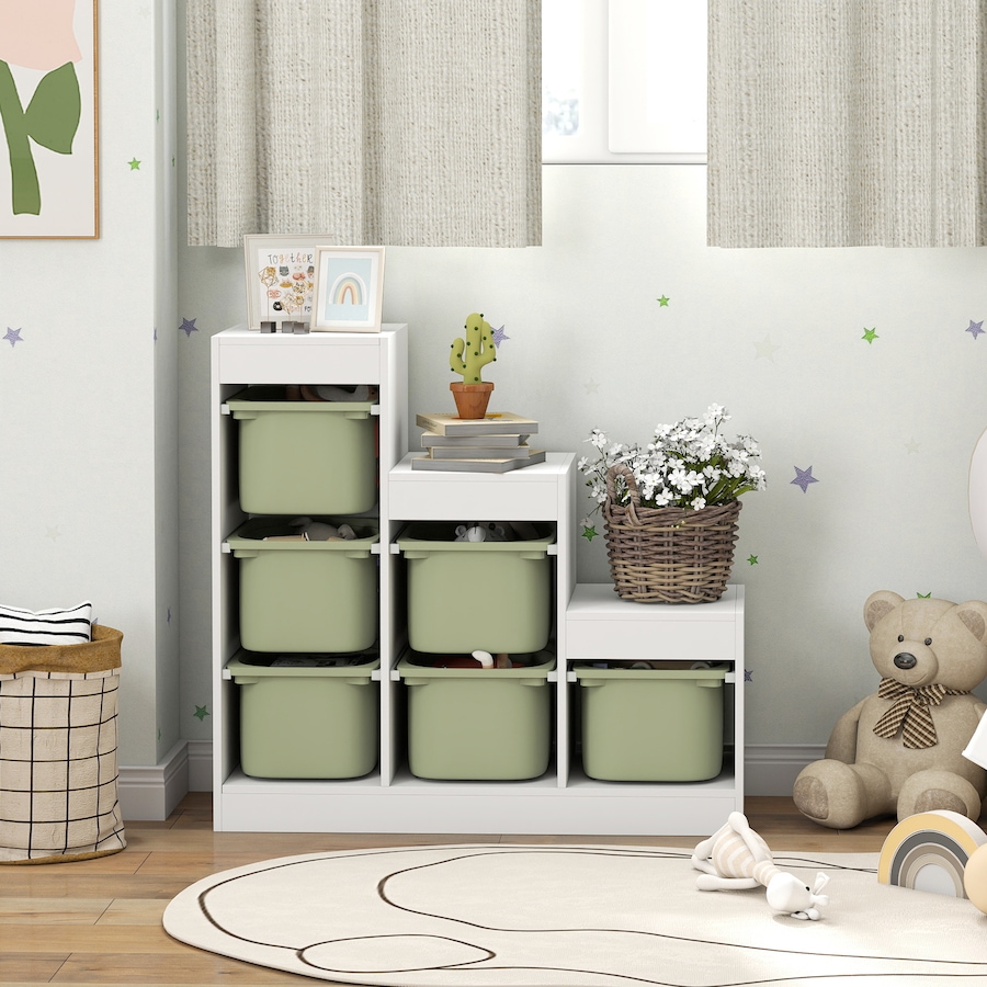 Image 976769_ALTMORE7.jpg, Product 976-769 / Price $169.99, Qaba Toy Storage Organizer Kids Bookshelf with 6 Plastic Bins, Green from Qaba on TSC.ca's Home & Garden department