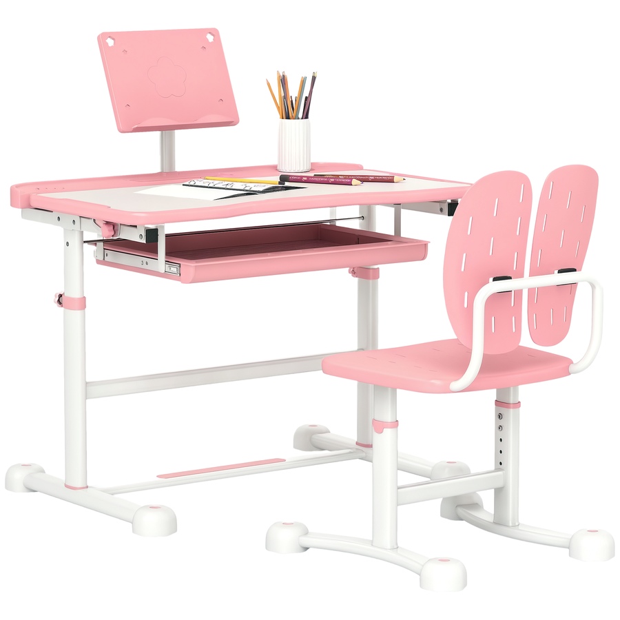 Image 976773.png, Product 976-773 / Price $136.99, Qaba Kids Desk and Chair Set Height Adjustable w/ Tilt Desktop, Pink from Qaba on TSC.ca's Home & Garden department