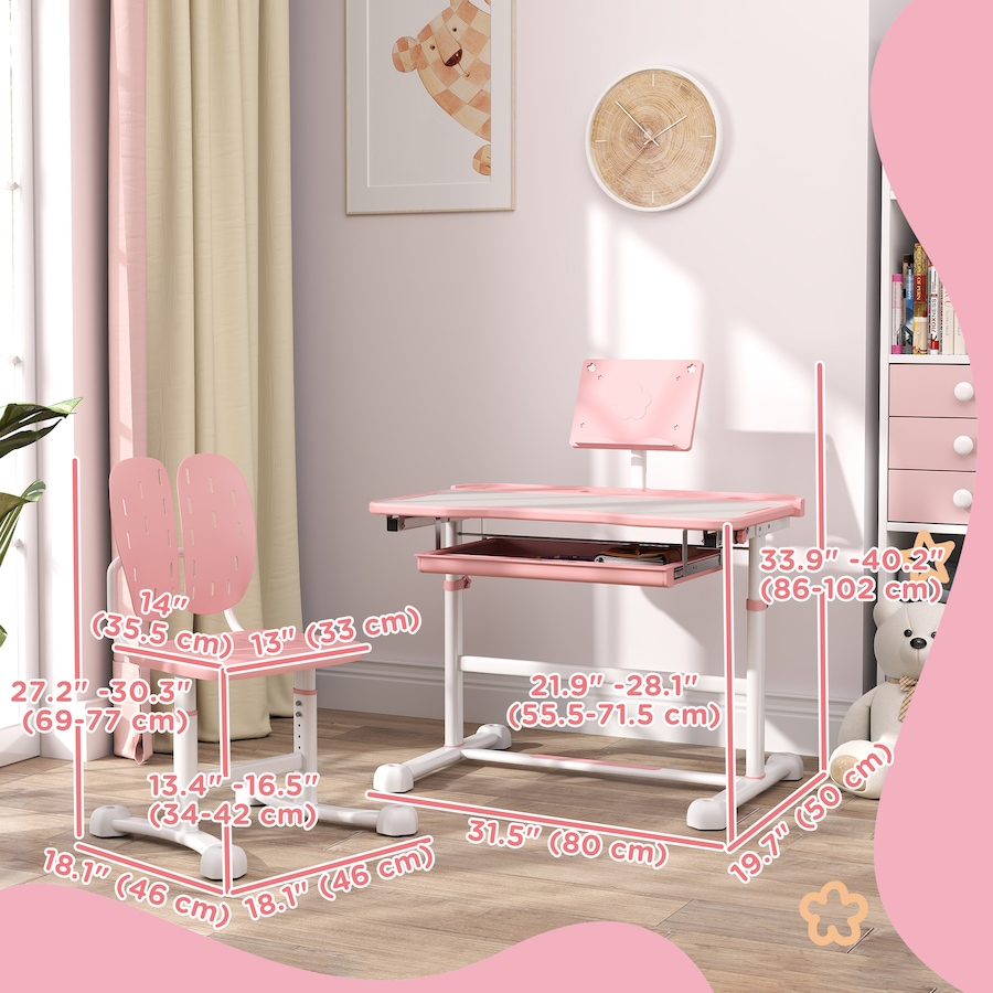 Image 976773_ALTMORE2.jpg, Product 976-773 / Price $136.99, Qaba Kids Desk and Chair Set Height Adjustable w/ Tilt Desktop, Pink from Qaba on TSC.ca's Home & Garden department