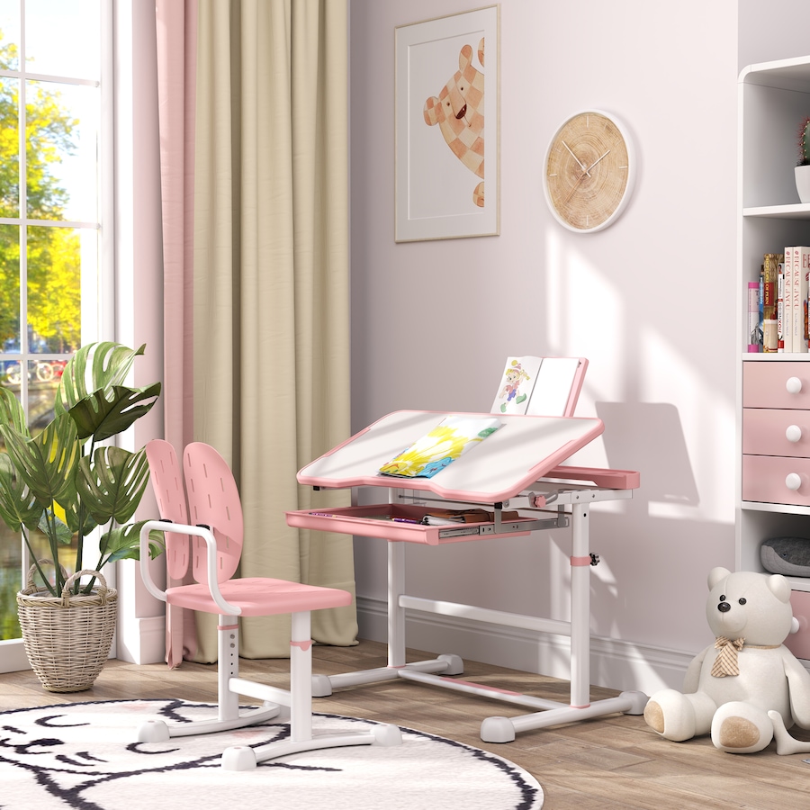 Image 976773_ALTMORE7.jpg, Product 976-773 / Price $136.99, Qaba Kids Desk and Chair Set Height Adjustable w/ Tilt Desktop, Pink from Qaba on TSC.ca's Home & Garden department