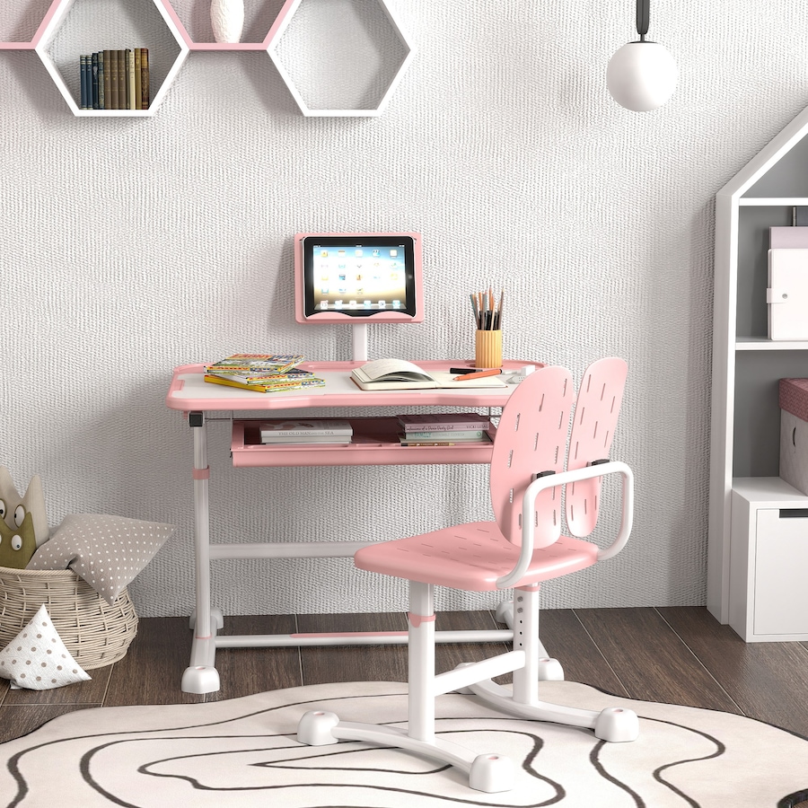 Image 976773_ALTMORE8.jpg, Product 976-773 / Price $136.99, Qaba Kids Desk and Chair Set Height Adjustable w/ Tilt Desktop, Pink from Qaba on TSC.ca's Home & Garden department