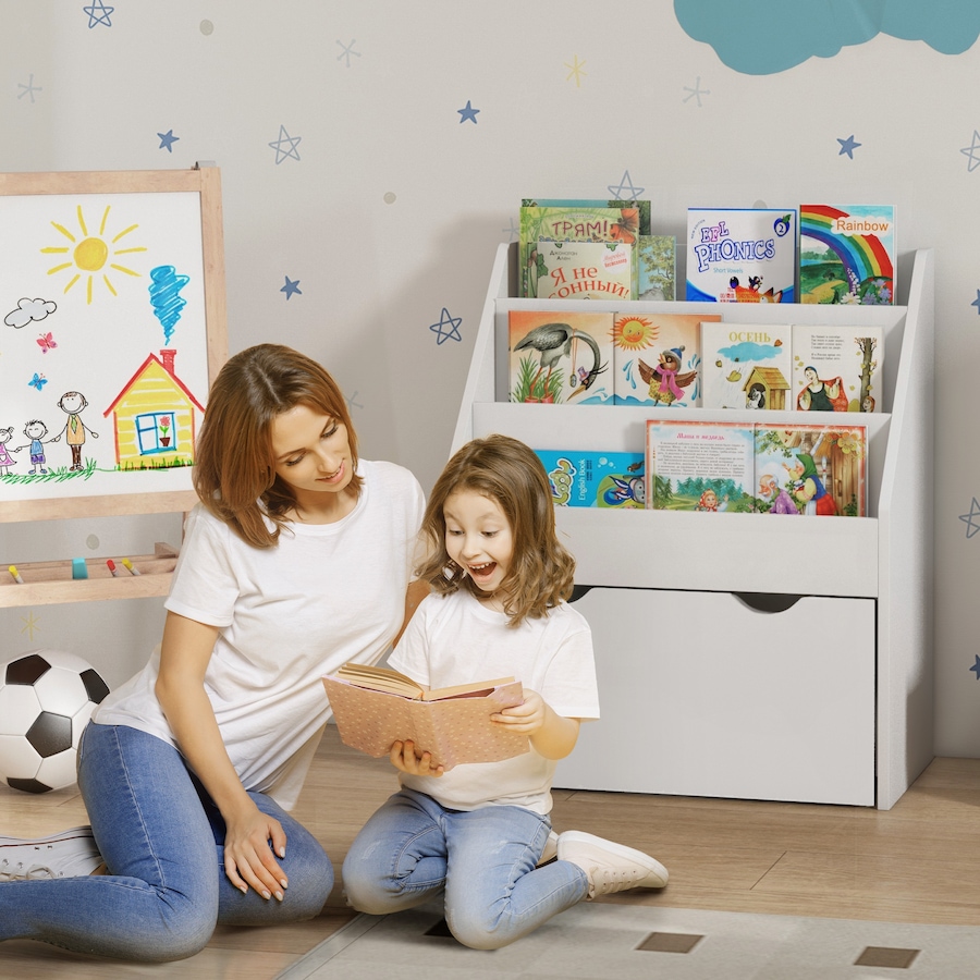 Image 976775_ALTMORE1.jpg, Product 976-775 / Price $89.99, Qaba Kids Bookshelf with 3 Tier Display Shelves, Drawer for Nursery, White from Qaba on TSC.ca's Home & Garden department