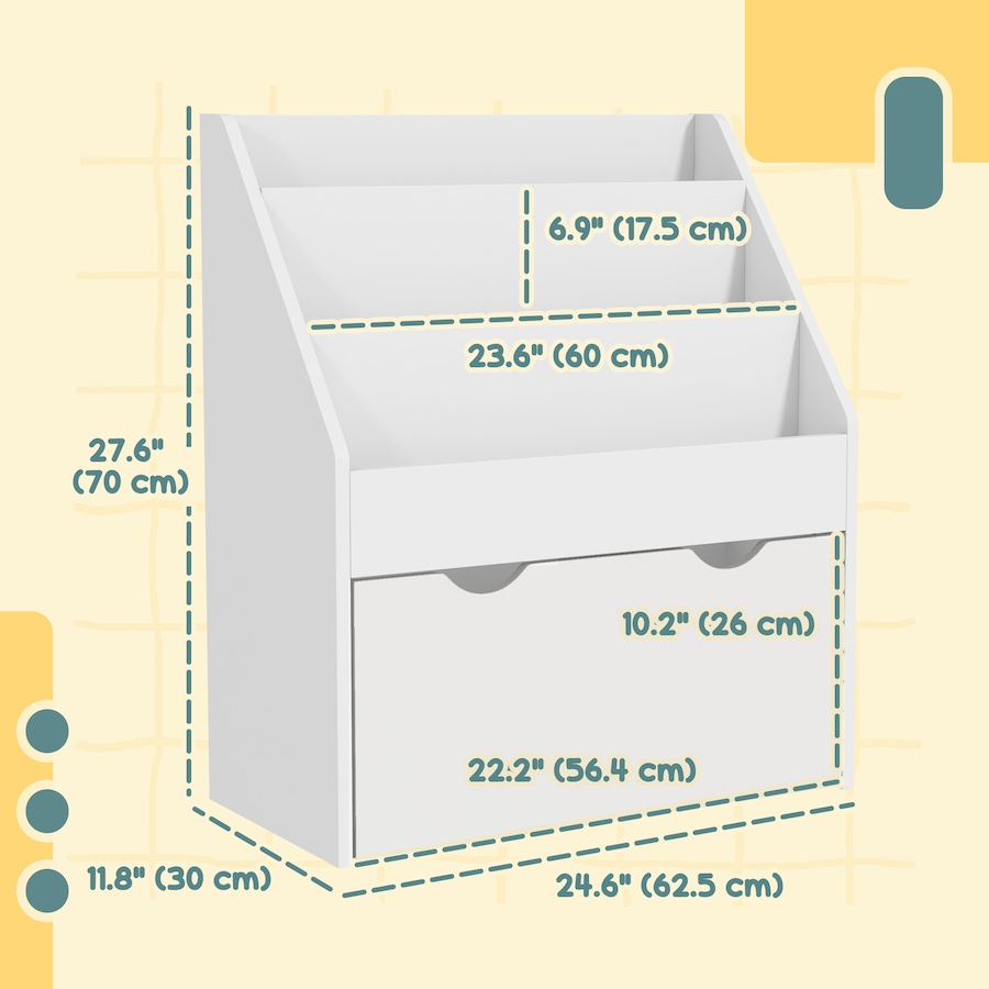 Image 976775_ALTMORE2.jpg, Product 976-775 / Price $89.99, Qaba Kids Bookshelf with 3 Tier Display Shelves, Drawer for Nursery, White from Qaba on TSC.ca's Home & Garden department
