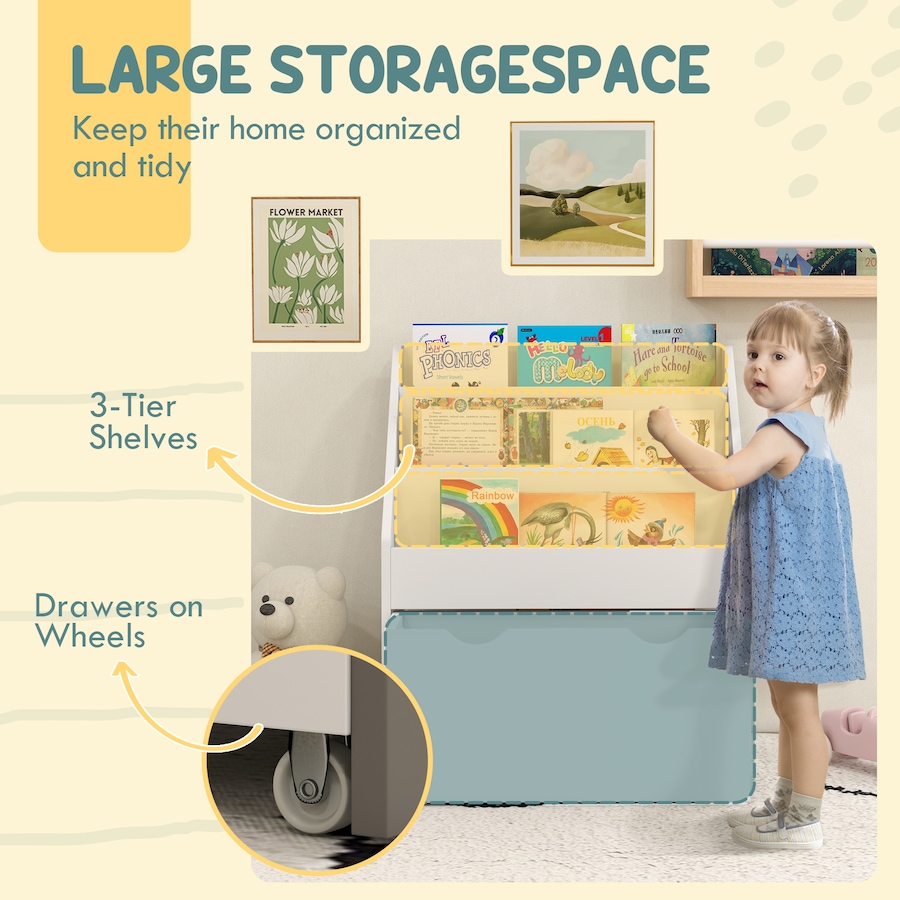 Image 976775_ALTMORE3.jpg, Product 976-775 / Price $89.99, Qaba Kids Bookshelf with 3 Tier Display Shelves, Drawer for Nursery, White from Qaba on TSC.ca's Home & Garden department