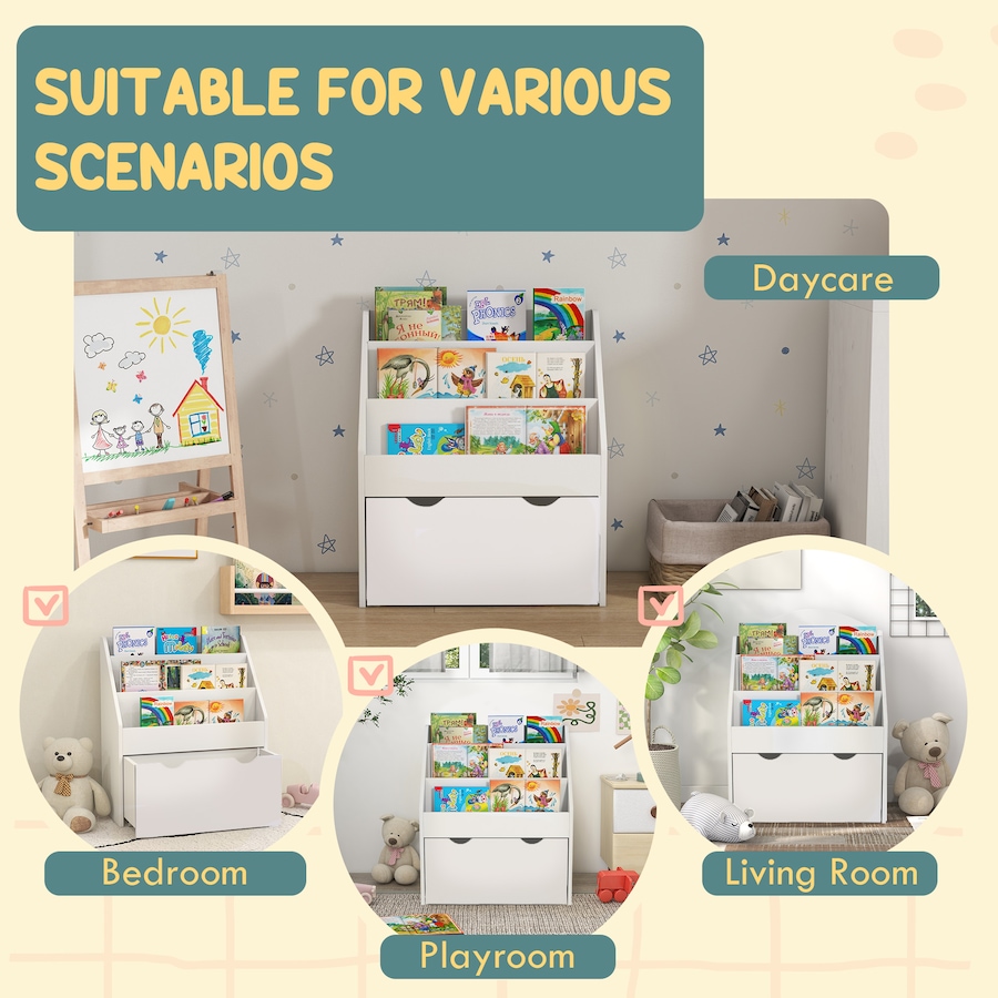 Image 976775_ALTMORE6.jpg, Product 976-775 / Price $89.99, Qaba Kids Bookshelf with 3 Tier Display Shelves, Drawer for Nursery, White from Qaba on TSC.ca's Home & Garden department